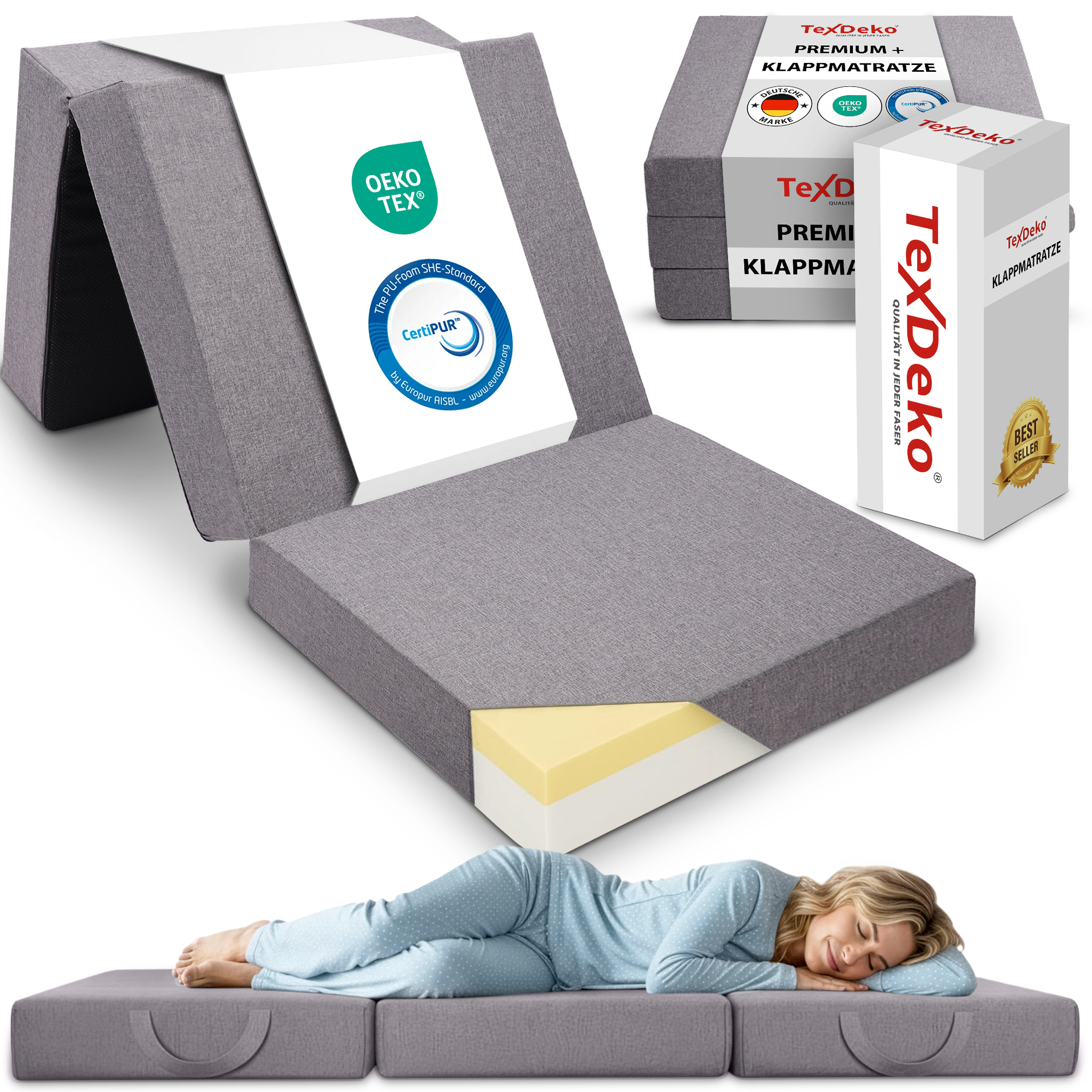 Klappmatratze Premium Faltmatratze mit Anti-Rutschboden 15cm Polsterhöhe