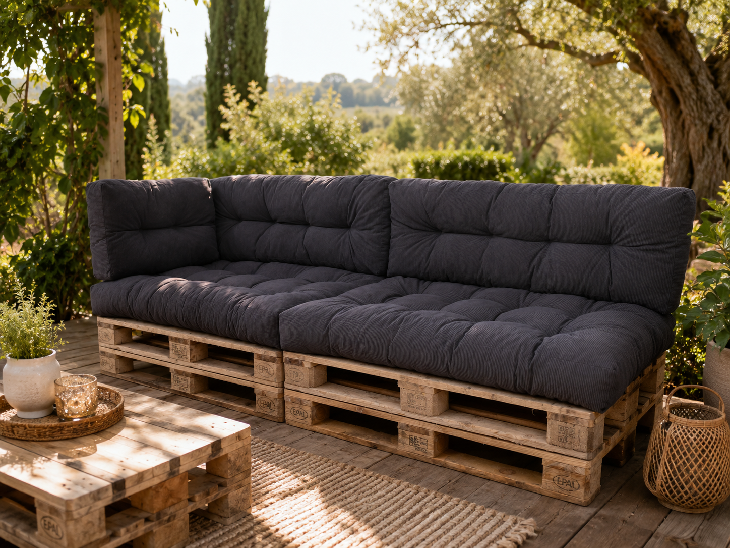 TexDeko Garden Cord Palettenkissen aus weichem Cordstoff