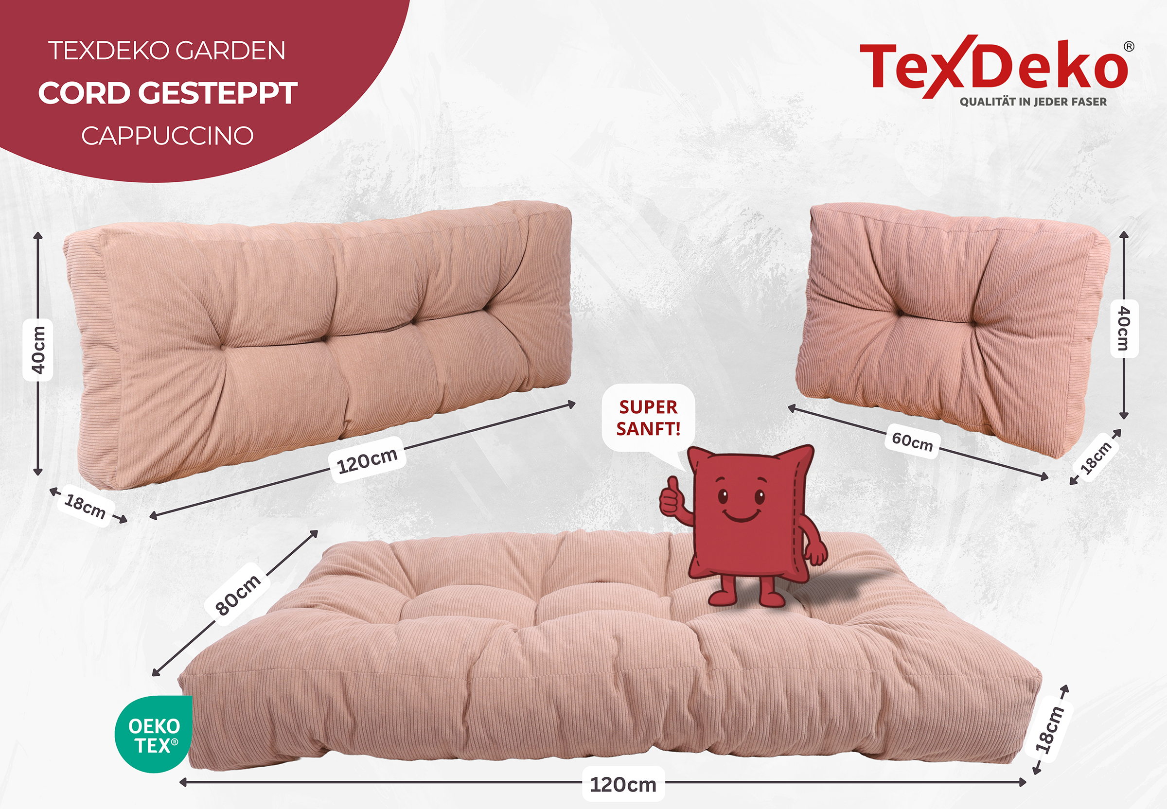 TexDeko Garden Cord Palettenkissen aus weichem Cordstoff