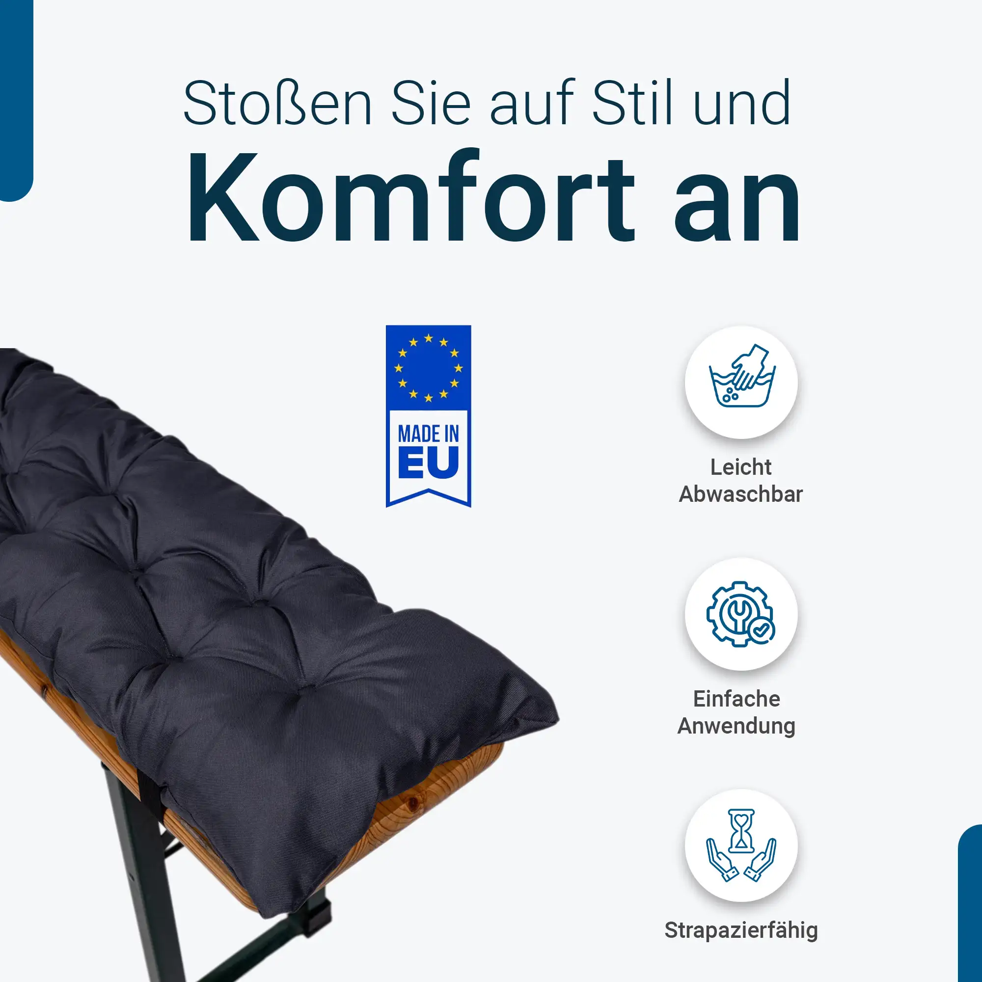 TexDeko® 2er-Set Bierbankauflagen gesteppt – Komfort & Stil für Ihre Bierzeltgarnitur