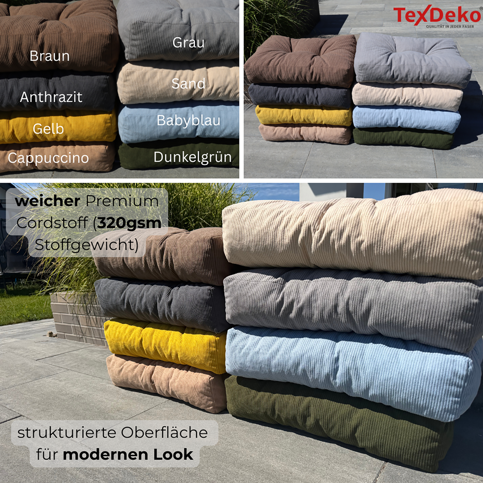 TexDeko Garden Cord Palettenkissen aus weichem Cordstoff TexDeko Garden Cord Palettenkissen aus weichem Cordstoff