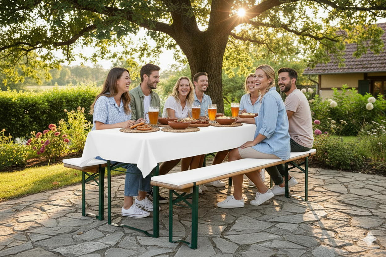 Bierbankauflagen mit Tischdecke 2,2cm hoch 3TLG Set Bierbankauflagen mit Tischdecke 2,2cm hoch 3TLG Set