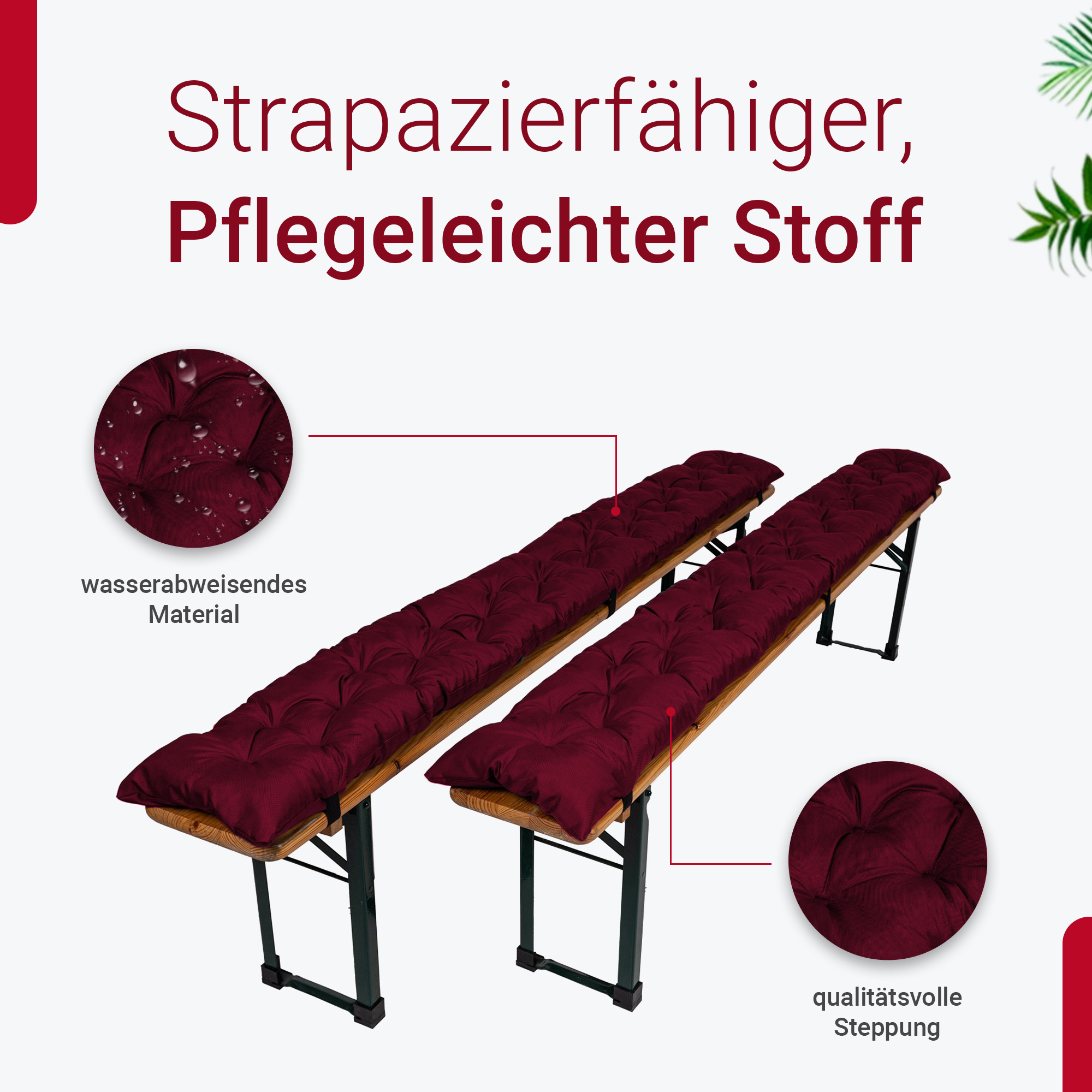 TexDeko® 2er-Set Bierbankauflagen 220x25 cm – Komfort & Stil für Ihre Bierzeltgarnitur