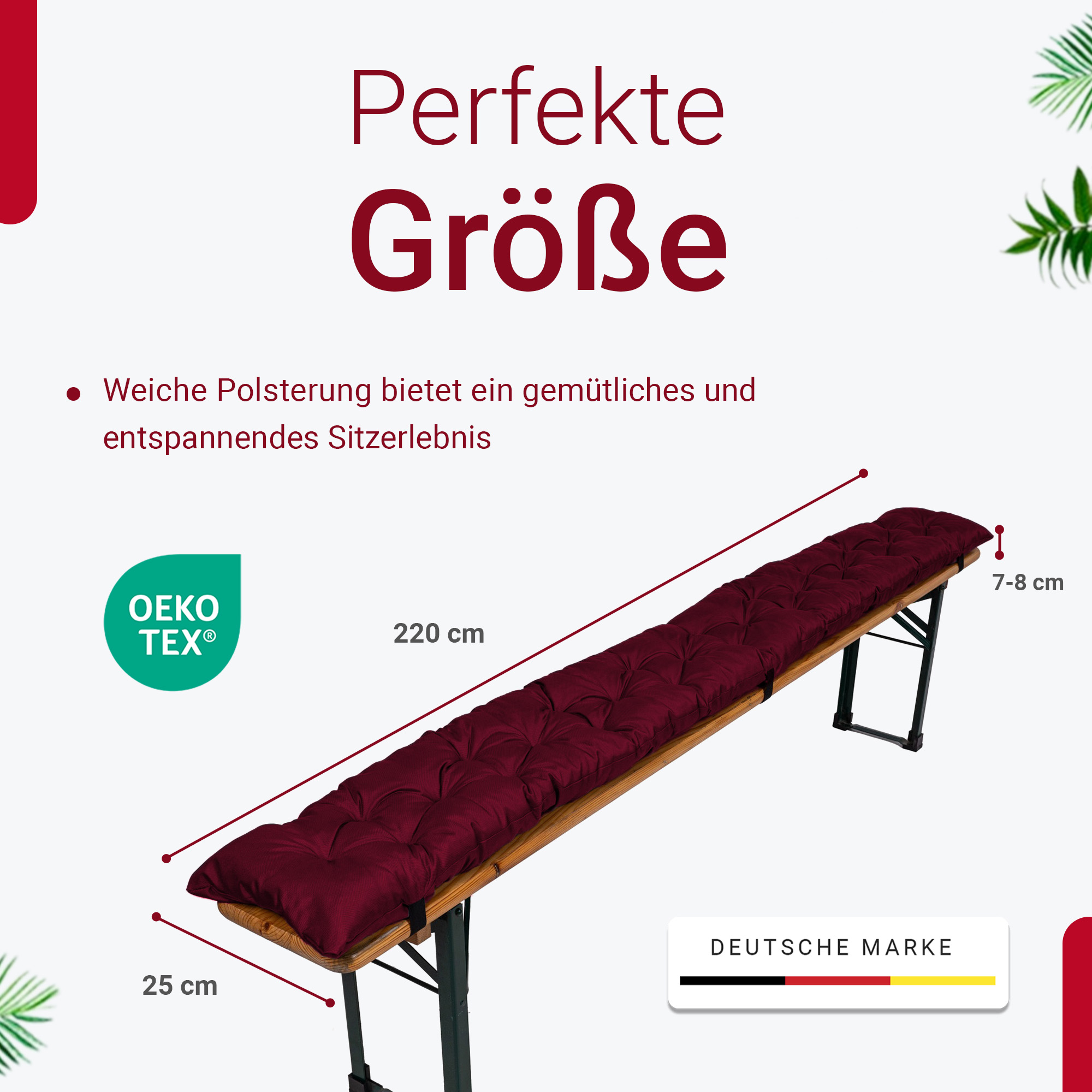 TexDeko® 2er-Set Bierbankauflagen 220x25 cm – Komfort & Stil für Ihre Bierzeltgarnitur