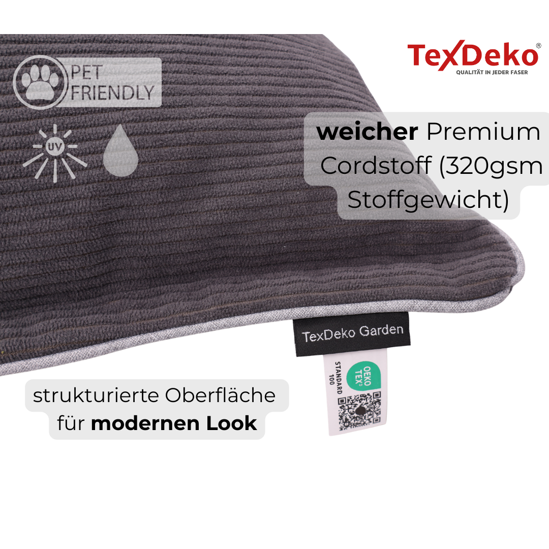 TexDeko Cord Palettenkissen aus weichem Cordstoff