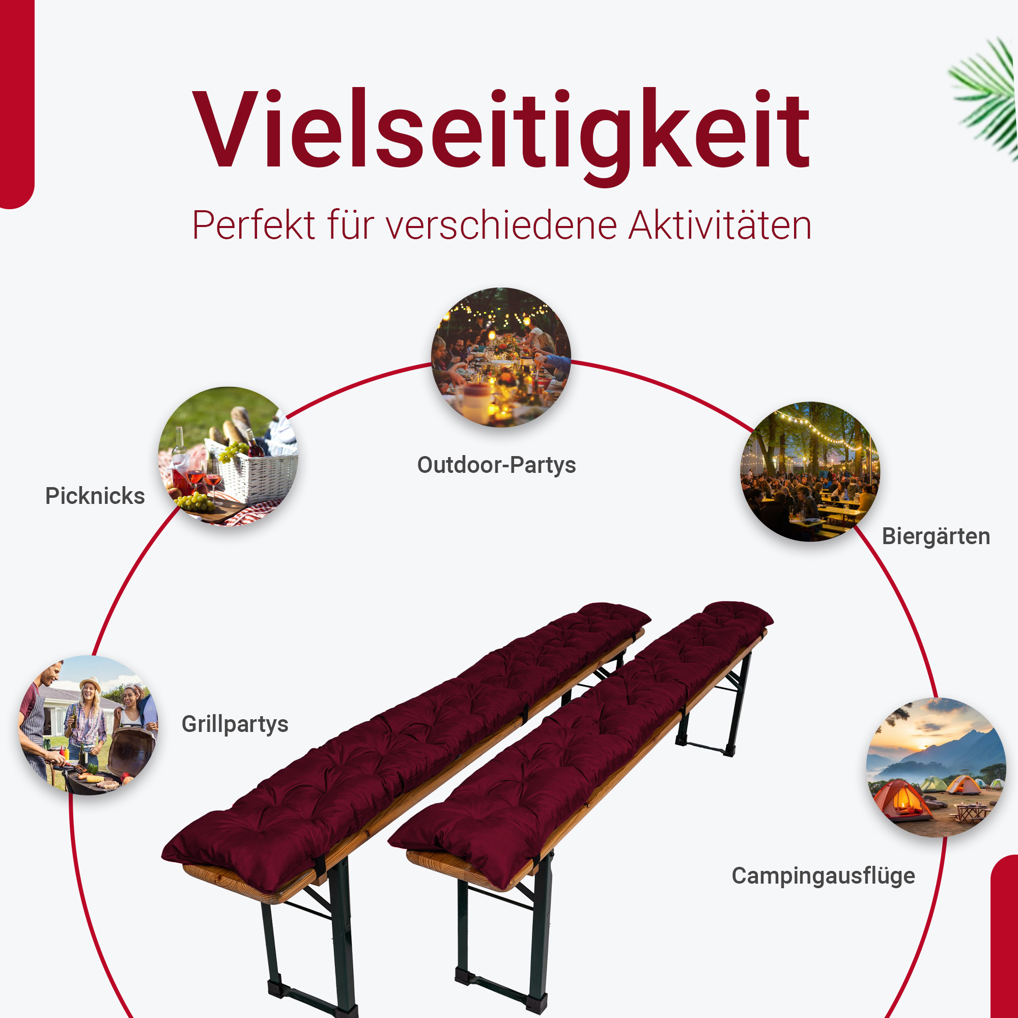 TexDeko® 2er-Set Bierbankauflagen 220x25 cm – Komfort & Stil für Ihre Bierzeltgarnitur