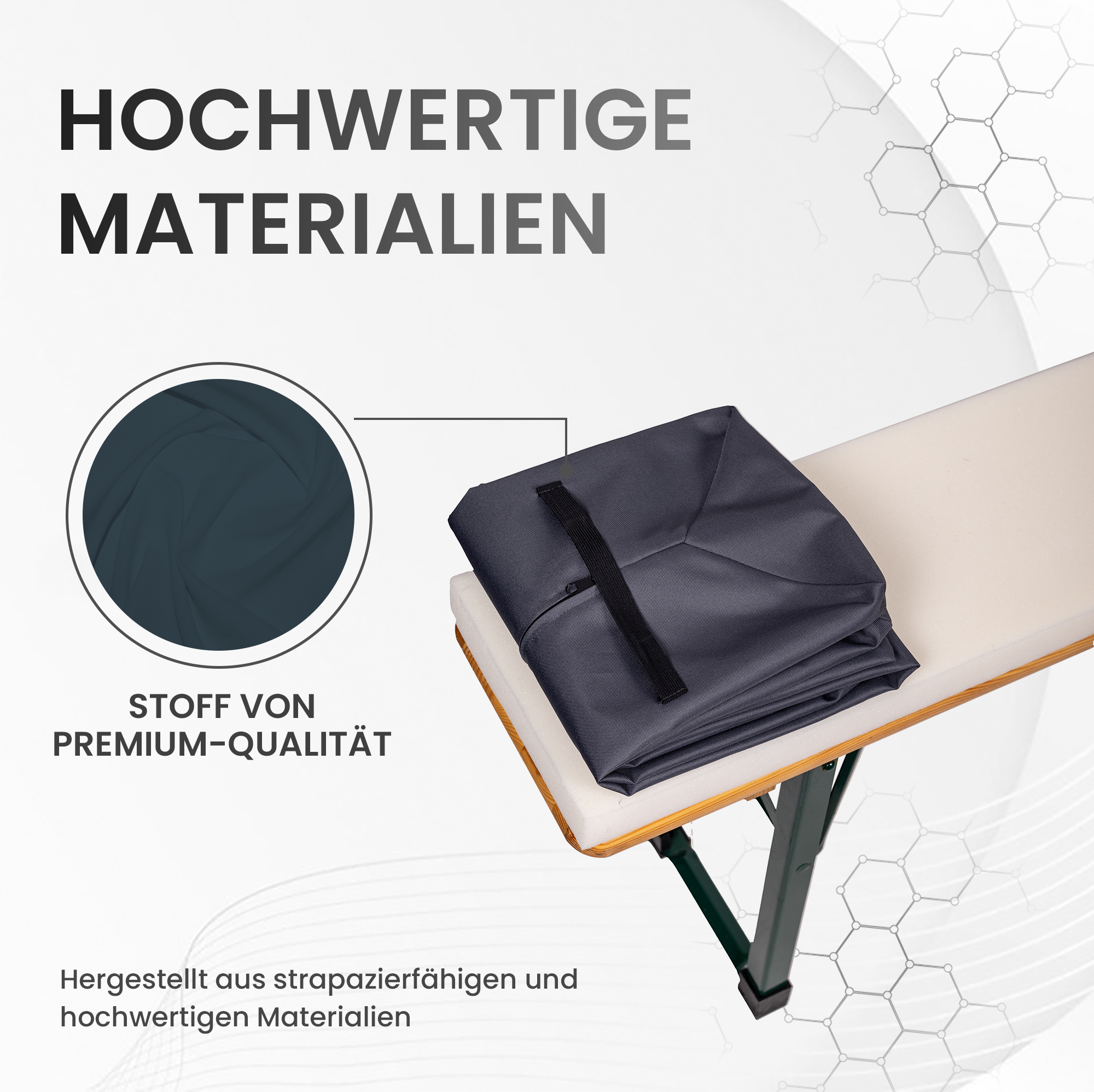 Bierbankauflagen für Bierzeltgarnitur 3TLG SET mit Tischhusse 3/8 Bierbankauflagen für Bierzeltgarnitur 3TLG SET mit Tischhusse 3/8
